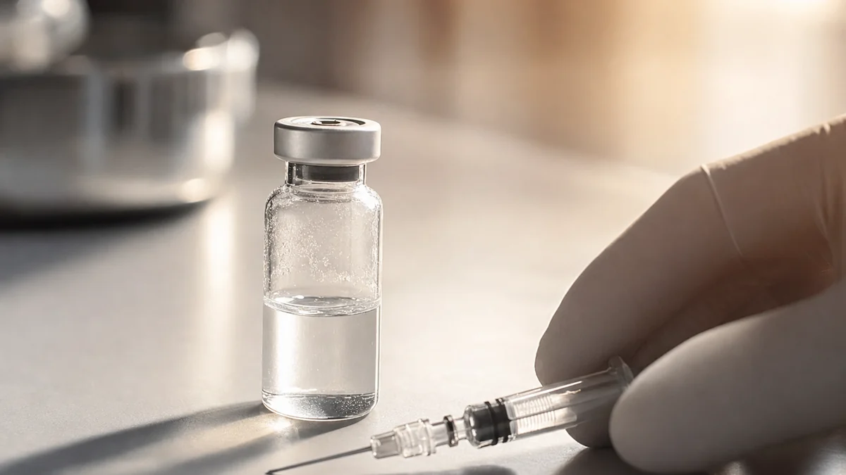 Close-up of a clinician reconstituting a peptide for injection
